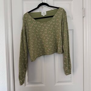 Aerie Green Long Sleeve Cropped Shirt